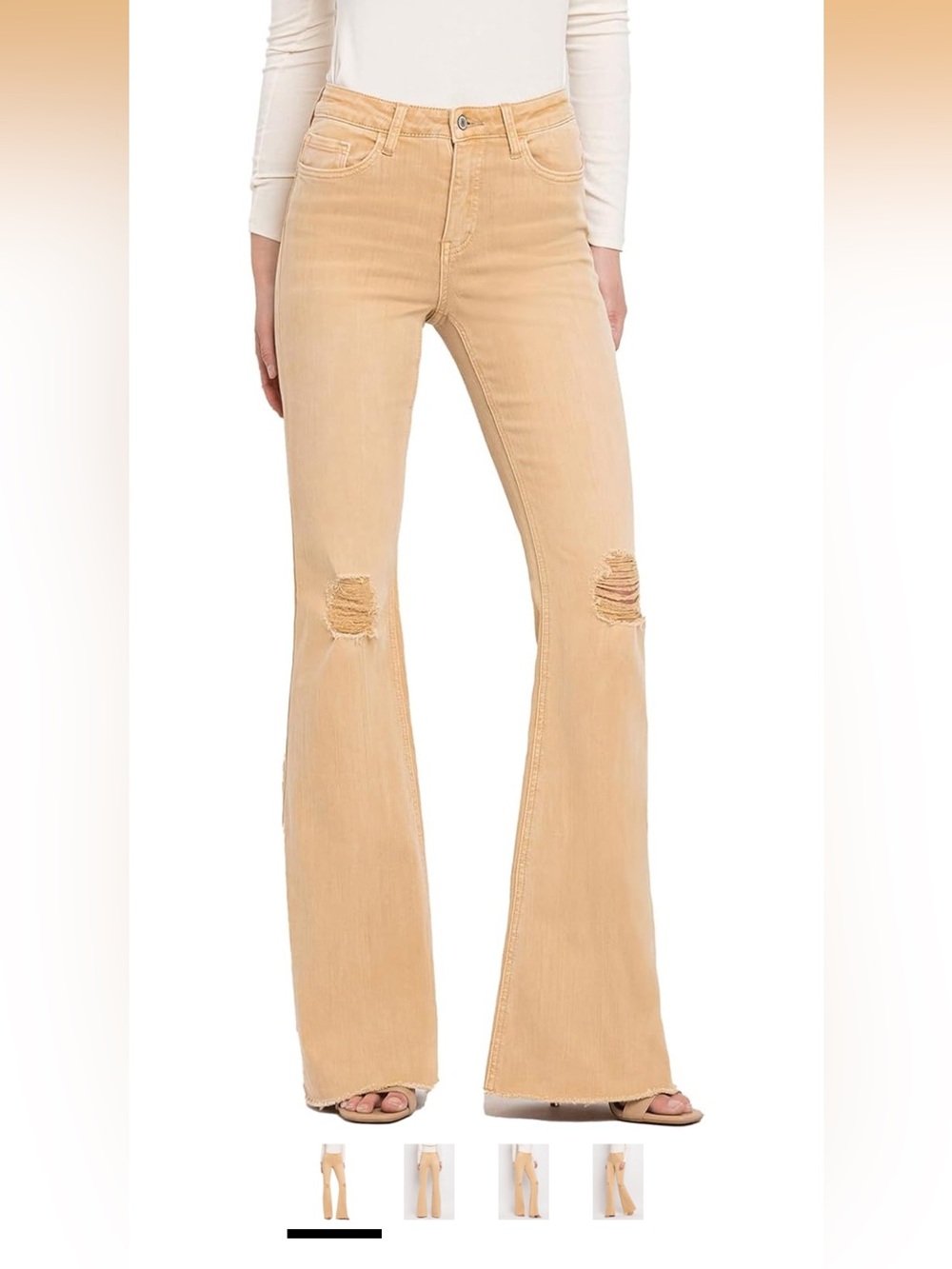 VERVET BY FLYING MONKEY Light Tan Distressed Flare Jeans